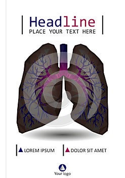 Book cover design low poly realistic human lungs and bronchus wi photo