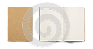 Book cover and open blank book with white sheet