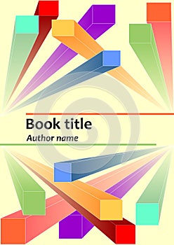 Book cover template with abstract prismatic 3d colorful elements. Descriptive geometry shapes in space. Useful as leaflet, poster,