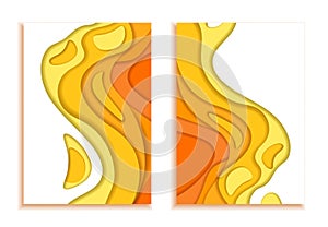Book covers. Waves from orange yellow 3d paper. Design layout in autumn colors for presentations of banners, flyers