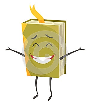 Book cute character. Cartoon face with emotion. Childish education concept, design element. Isolated vector illustration