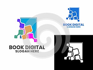 Book Digital logo design vector template. E book logo template. Tech book logo concept with pixel vector