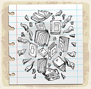 Book doodle on paper note, vector illustration