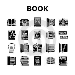 Book Educational Literature Read Icons Set Vector