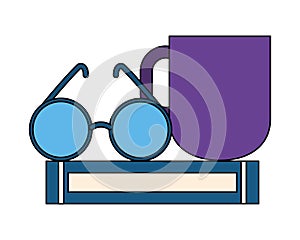 book eyeglasses and coffee cup