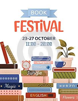 Book fair or festival poster for advertising, promo, invitation, sale.