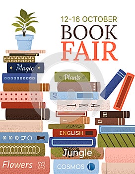 Book fair or festival poster for advertising, promo, invitation, sale.