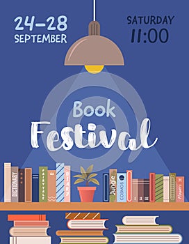 Book fair or festival poster for advertising, promo, invitation, sale.