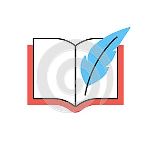 Book with feather pen line icon