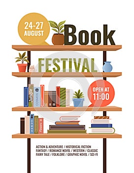 Book festival or fair poster for advertising, promo, invitation, sale.