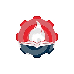 Book fire gear shape vector logo design.