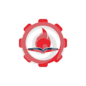 Book fire gear shape vector logo design.