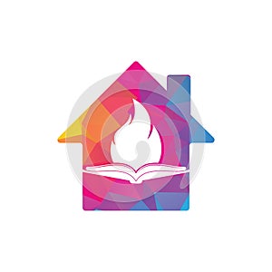 Book fire home shape vector logo design.