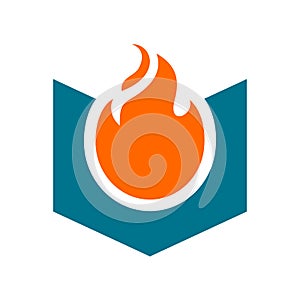 Book and fire logo template, spirit book icon design, burning book symbol