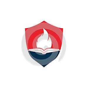 Book fire shield shape vector logo design.