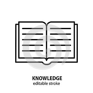 Book flat line icon. Literature, reading, publishing. Knowledge vector symbol. Editable stroke