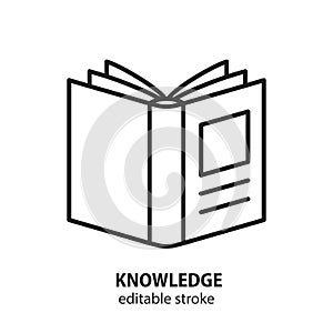 Book flat line icon. Literature, reading, publishing. Knowledge vector symbol. Editable stroke