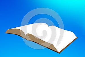 Book flying in blue sky, 3D illustration