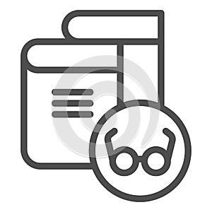 Book and glasses line icon. Read vector illustration isolated on white. Book with eyeglasses outline style design