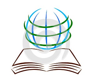 Book and globe logo vector.Education logo.