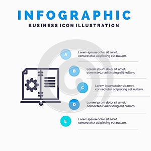 Book, Guide, Hardware, Instruction Line icon with 5 steps presentation infographics Background
