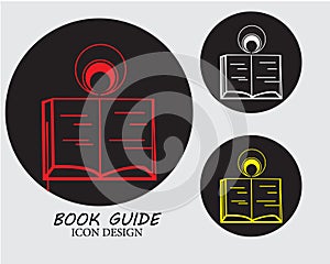 Book guide icon design with three colors with black background