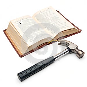 Book and Hammer isolated on white background