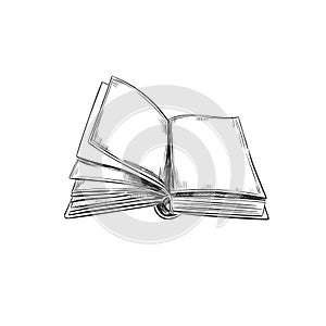 Book. Hand drawn illustration. Sketch style. Icon. Retro. Vintage. Can be used as logo for bookstore or shop, library, educational