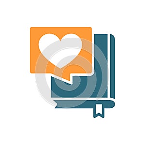 Book with heart colored icon. Good literature, best choise, positive feedback symbol