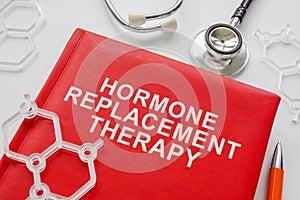Book about hormone replacement therapy and molecule models.