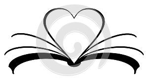 book icon with heart made of pages. Love reading concept