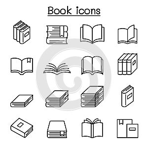 Book icon set in thin line style