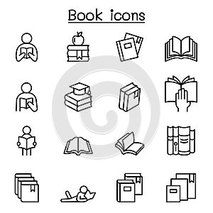 Book icon set in thin line style