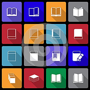 Book Icon set wiht Long Shadow