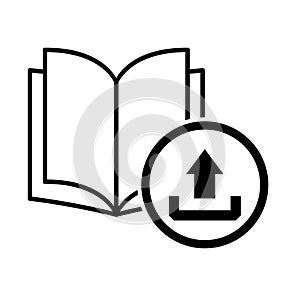 Book icon, upload open education textbook, library vector illustration  symbol. learning design isolated white background