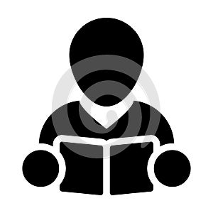 Book Icon Vector Male Student or Teacher Person Profile Avatar in Glyph Pictogram Symbol illustration
