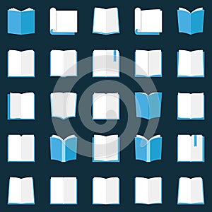 Book icons set - vector flat open books education symbols