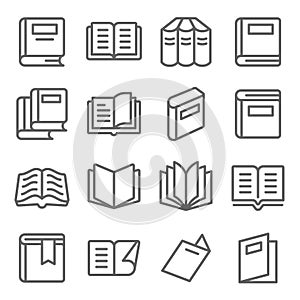 Book icons set vector illustration. Contains such icon as Open book, Bookmark, Magazine, Novel and more. Expanded Stroke photo