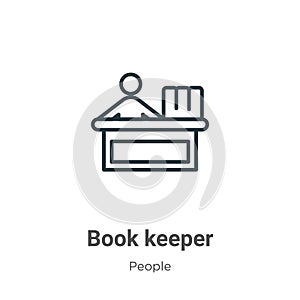 Book keeper outline vector icon. Thin line black book keeper icon, flat vector simple element illustration from editable people