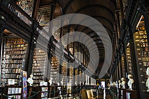 The Book of Kells, The Long Room Library in Trinity College Library in Dublin, Ireland.