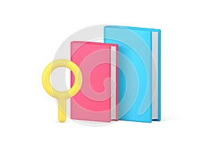 Book knowledge educational information searching with magnifying glass 3d icon vector illustration