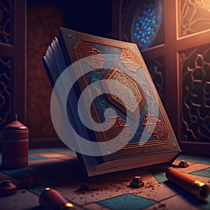 The book of the Koran in the mosque. Ramadan as a time of fasting and prayer for Muslims