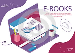 Book library concept banner. Illustration for news, copywriting, seminars, tutorial.