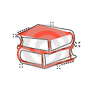 Book library icon in comic style. Encyclopedia cartoon vector illustration on white isolated background. Dictionary splash effect