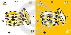 Book library icon in comic style. Encyclopedia cartoon vector illustration on white isolated background. Dictionary splash effect