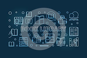 Book Library vector blue outline banner or illustration