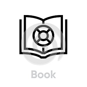 Book lifebuoy help icon. Editable line vector.