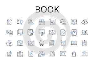 Book line icons collection. Tome, Read, Novel, Manuscript, Text, Volume, Publication vector and linear illustration