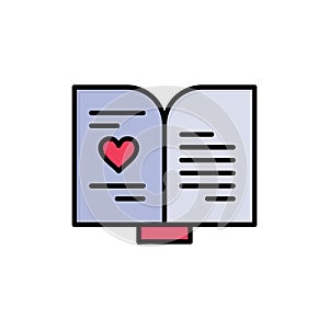 Book, Love, Heart, Wedding  Flat Color Icon. Vector icon banner Template