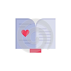 Book, Love, Heart, Wedding  Flat Color Icon. Vector icon banner Template